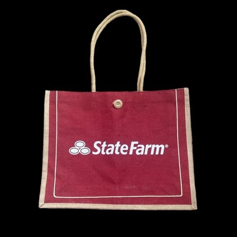 State Farm Promotional Rare  Burlap Reusable Jute Tote Bag Double Handles NWOT